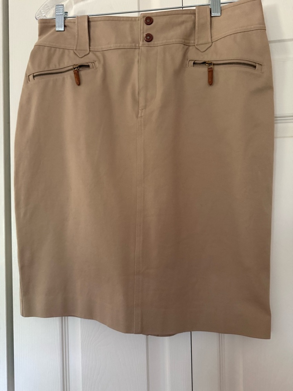 Resell: Lauren Ralph Lauren Tan Pencil Skirt with Zip Pocket Detail Size: 10
